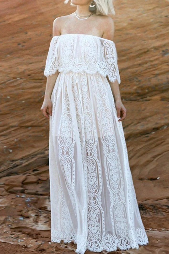 Strapless Cutout Off Shoulder Maxi Boho Dress