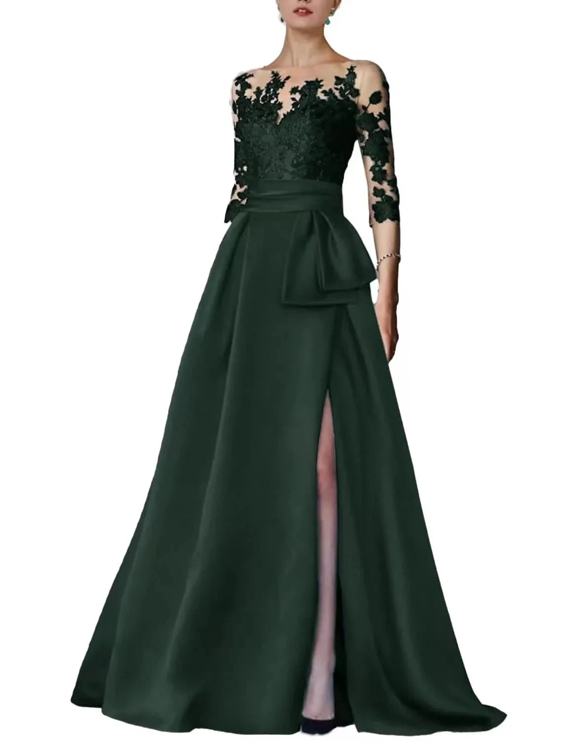 Waist tied bow and slit style evening gown (ZD16763)