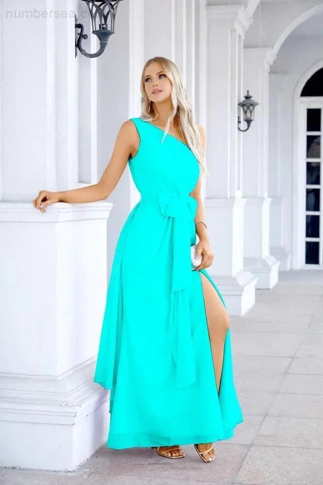 Ladies Chiffon One Shoulder Bridesmaid Evening Dress Wedding Party Evening Dress 28133 (ZD17003)