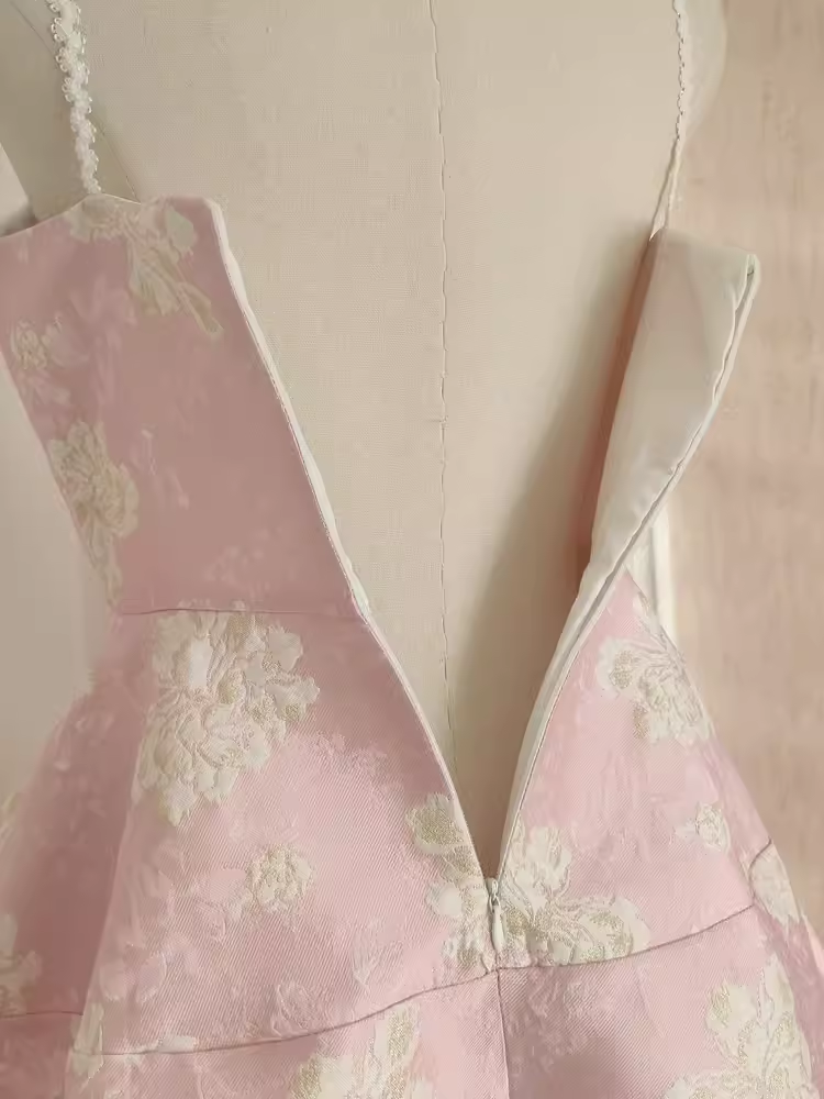 Cute A line Spaghetti Straps Pink Satin Holiday Dresses Short Birthday Dress - View 3 | VelvetHem