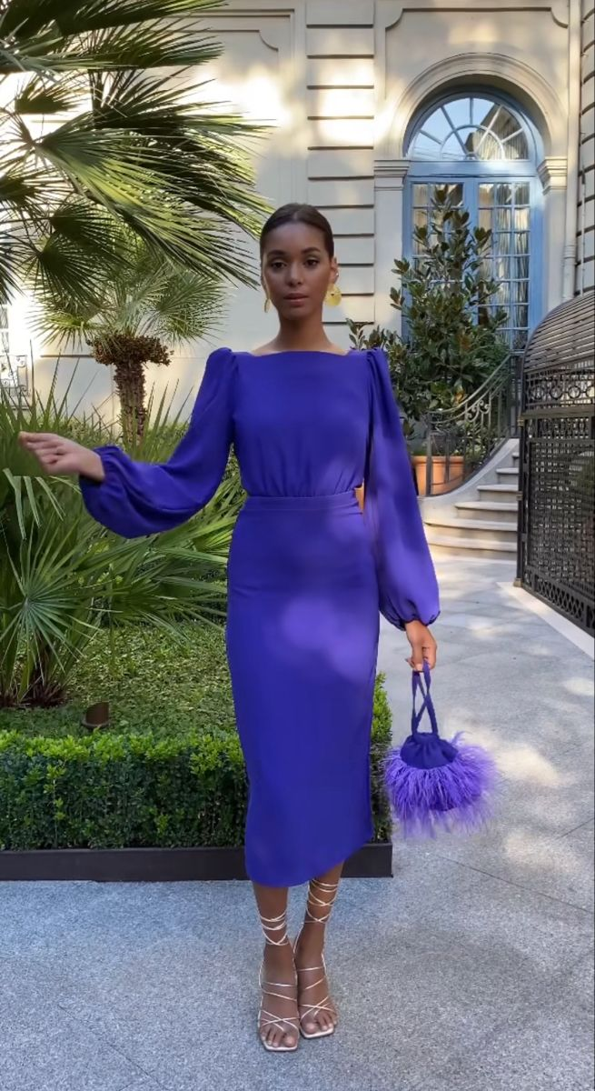 Women's Long Sleeve Evening Dresses Sheath Tea Length Evening Dress Y4745 - VelvetHem