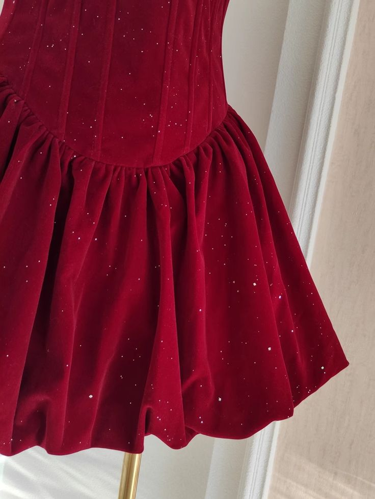 Cute A Line Strapless Burgundy Velvet Ruffles Homecoming Dress (ZD11326)