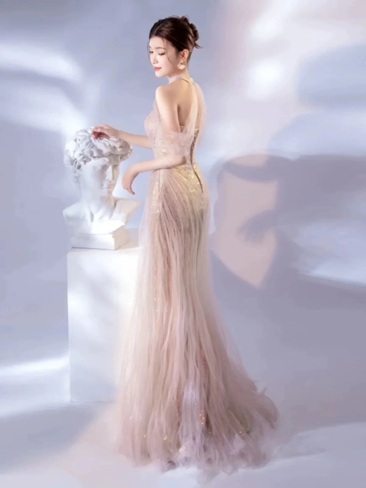 Sexy Mermaid Halter Pink Sequin Long Prom Dress Evening Dress Formal Dress