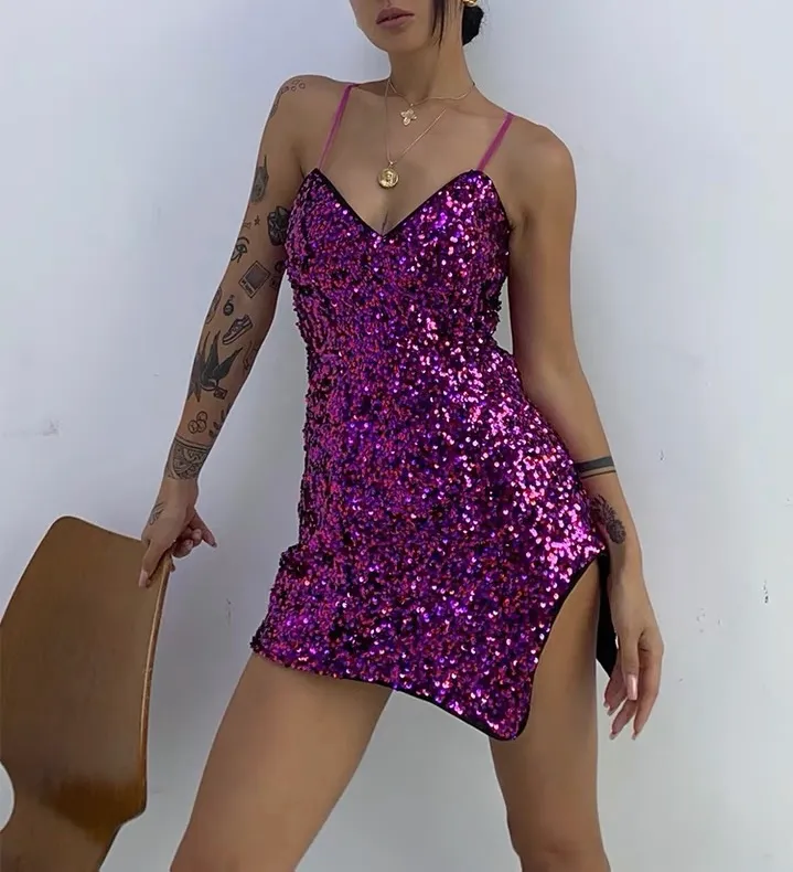 Sequin Party Cocktail Mini Dress Spaghetti Straps Homecoming Dress