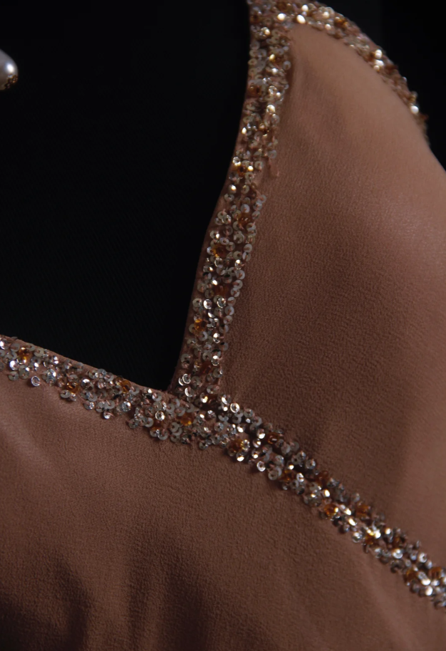 Classy Halter Chiffon Sequin Beaded Mermaid Long Wedding Guest Dress Formal Party Dress - View 4 | VelvetHem