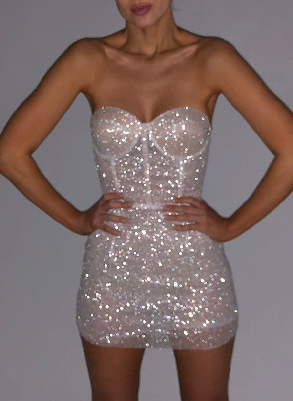 Stylish Sweetheart Neck Blue Sequin Sheath Cocktail Dress Formal Graduation Homecoming Dress - View 2 | VelvetHem
