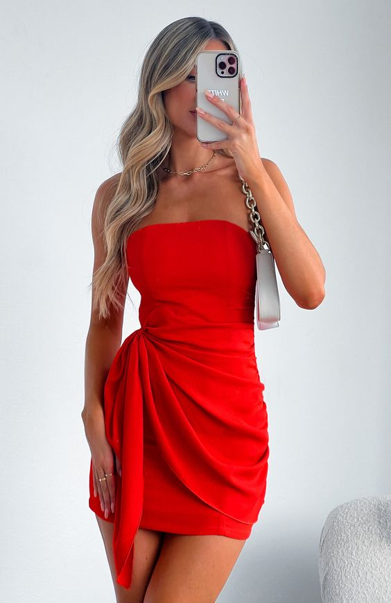 Red Strapless Homecoming Dress Red Cocktail Dress Y2914 - VelvetHem