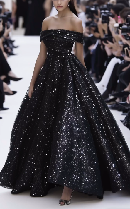 Elegant Black Off The Shoulder Sequins Evening Dress,Long Party Prom Dress - VelvetHem