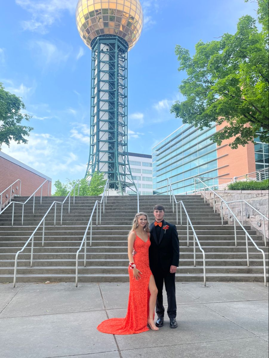 Orange Sequin Mermaid Long Evening Prom Dresses - View 2 | VelvetHem