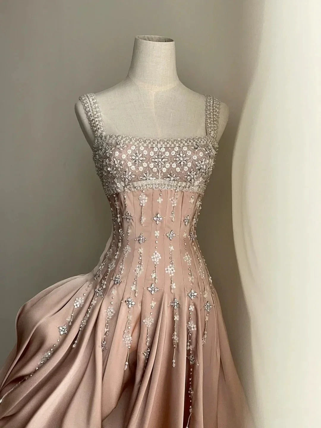 Luxury nude satin hand-beaded diamond homecoming dress Y4542 by simplepromdress
