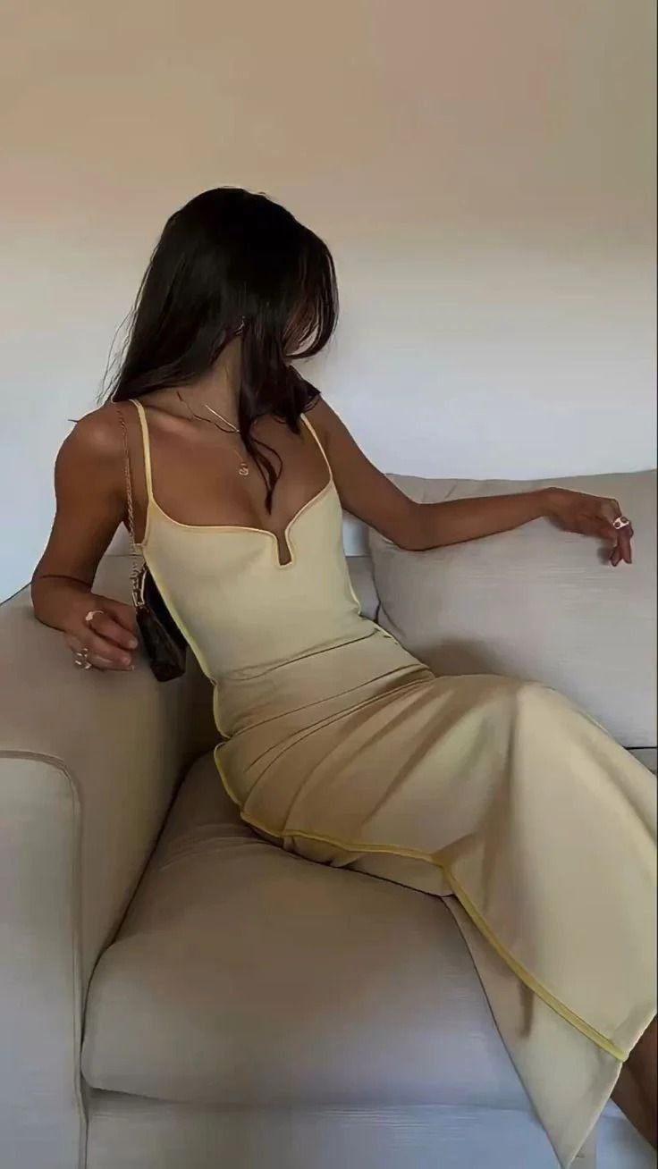 Sexy Yellow Rear Slit Satin Prom Dress Birthday Party Dress - VelvetHem