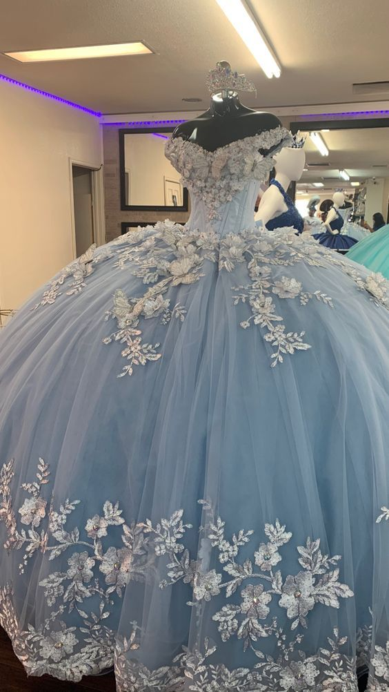 Blue A-line Prom Dress Ball Gown Evening Dress Sweet 16 Dress