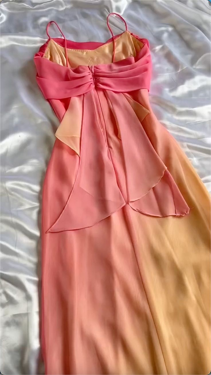 Pretty Spaghetti Straps Ombre Orange Chiffon Prom Dress Party Gown - View 3 | VelvetHem