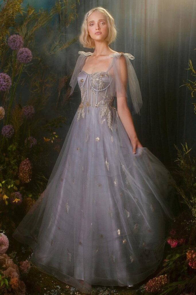 Fairy Blue Tulle Sequins Appliques A Line Prom Dress Evening Dress,Formal Party Gown - VelvetHem