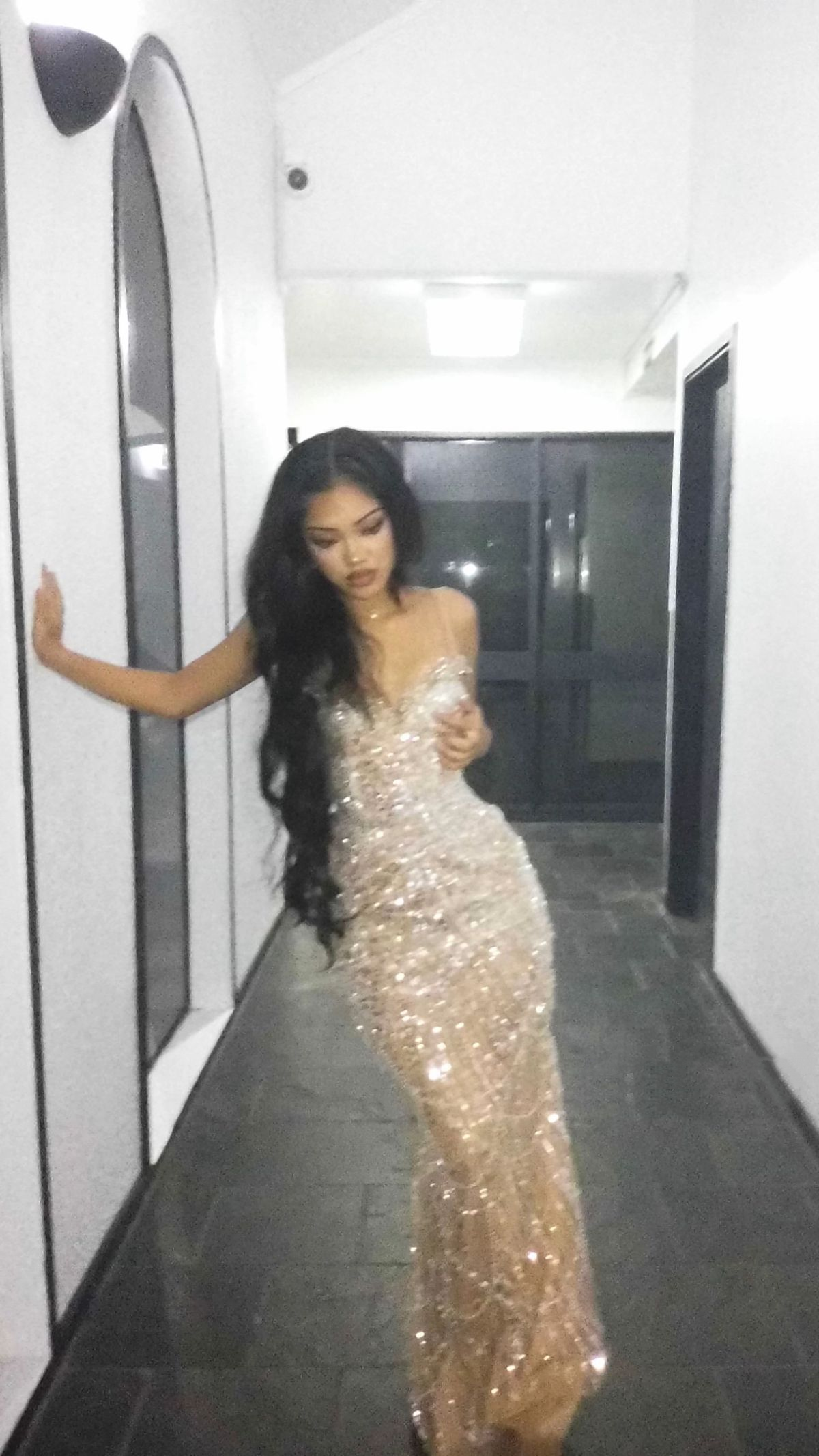 Gorgeous Spaghetti Straps Champagne Sequin Beaded Mermaid Prom Dress Long Evening Gown - View 4 | VelvetHem