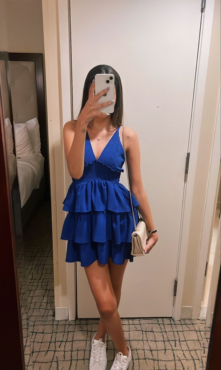 Blue V Neck Layered A Line Homecoming Dress Mini Party Dress Y7596 - VelvetHem