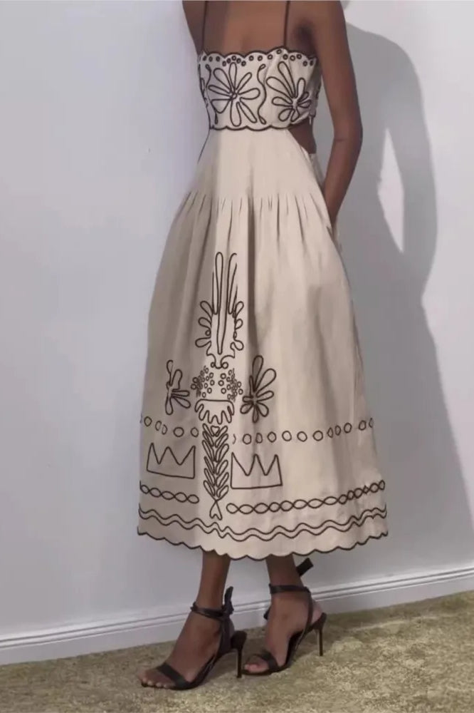 Contemporary Embroidered Spaghetti Strap Dress for Modern Fashion Wear