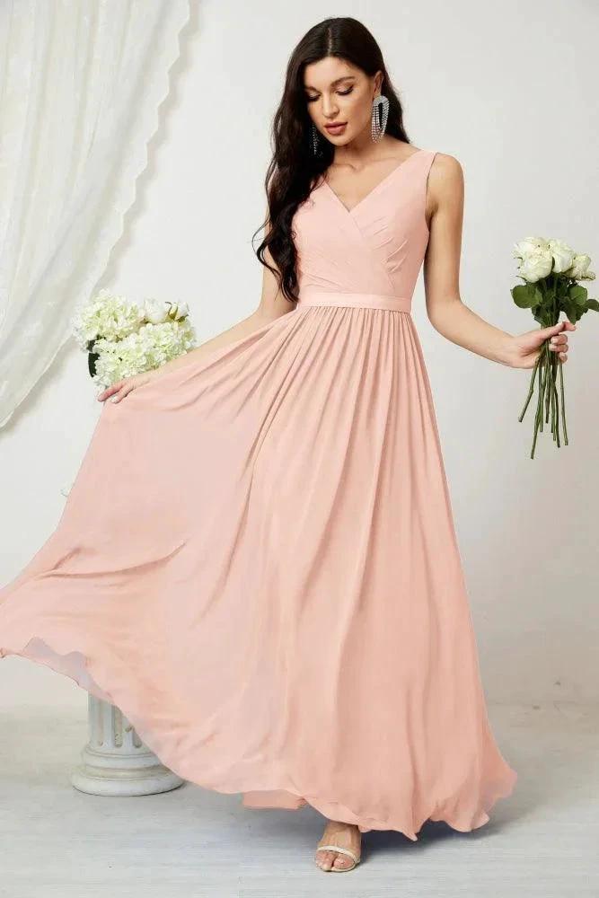 Women's Chiffon Long Bridesmaid Dresses A line Sleeveless Formal Prom Gown for Evening Party Homecoming Dresses 2808 by numbersea