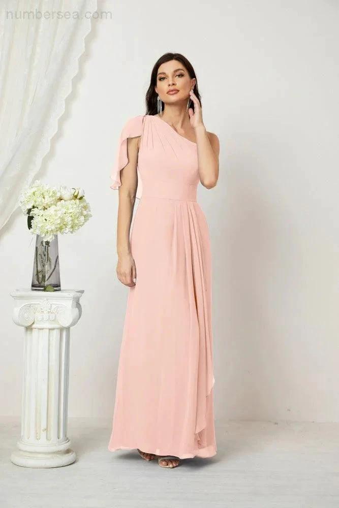 ZapDress  Chiffon Ruffled One Shoulder Long Bridesmaid Dresses A-line Formal Evening Gown Side Split 2809 (ZD17049)
