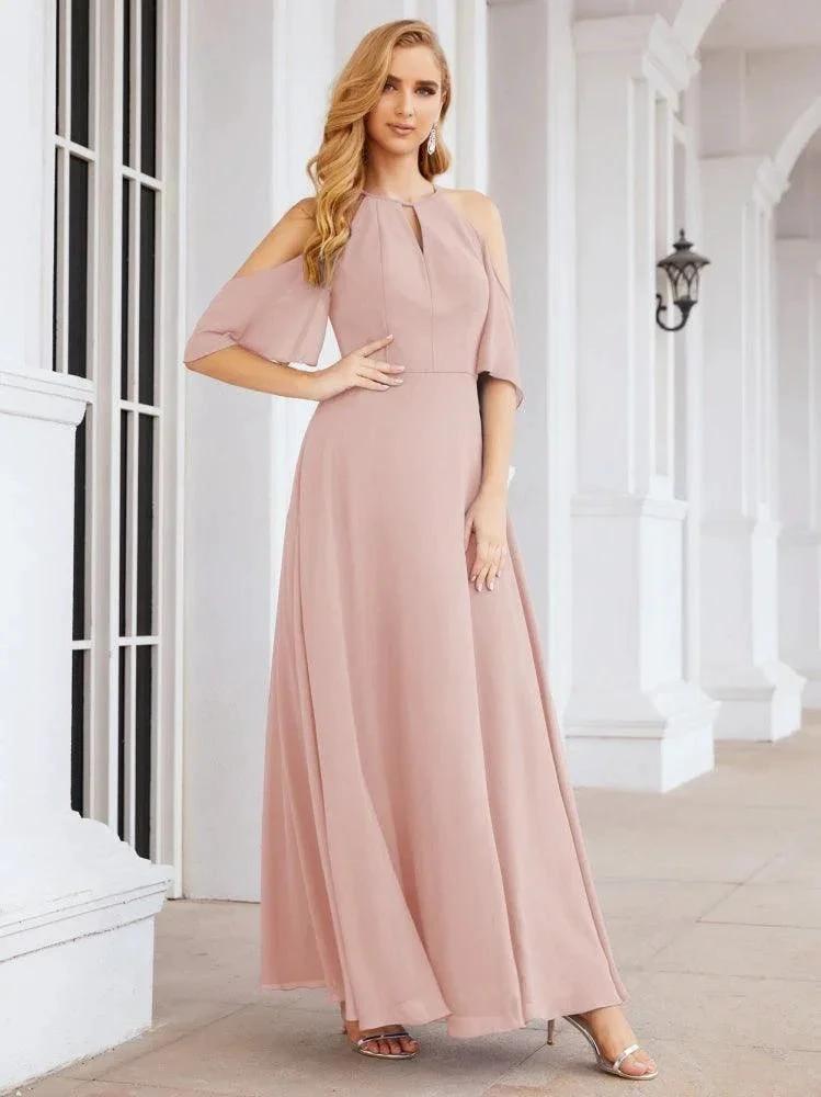 Numbersea Cold Shoulder Bridesmaid Dresses A-Line Long Formal Evening Gowns 28074 by numbersea