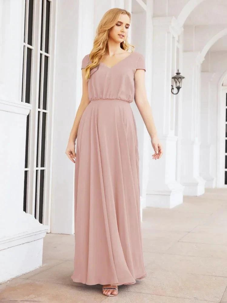 Numbersea V-Neck Bridesmaid Dresses Long Cap Sleeves Prom Evening Formal Gowns 28071 by numbersea