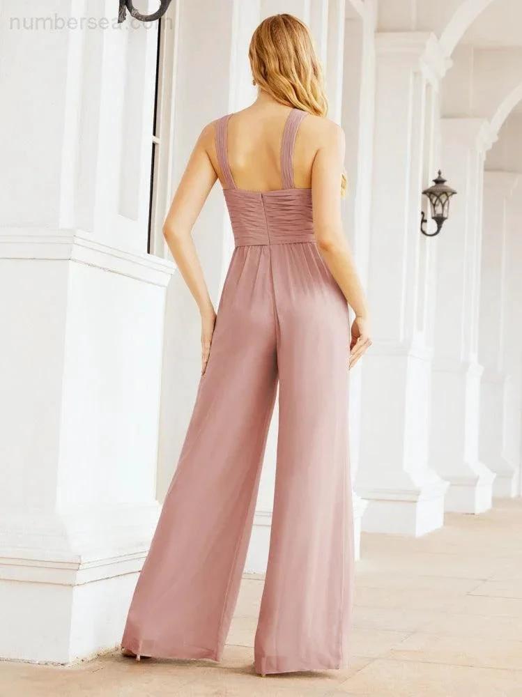 ZapDress Crisscross Neck Jumpsuit Formal Evening Dress Long Bridesmaid Dresses Bell-bottomed Pants 28033 (ZD17024)