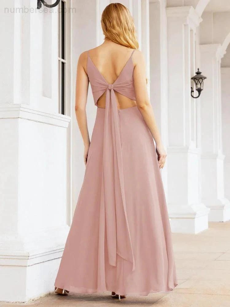 ZapDress Spaghetti Strap Bridesmaid Dresses V Neck Butterfly Back Fromal Evening Party Prom Gown 28036 (ZD17001)