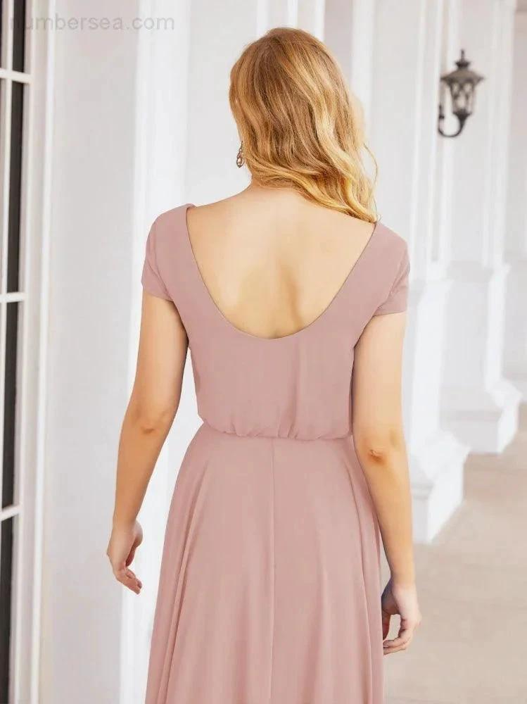 ZapDress V-Neck Bridesmaid Dresses Long Cap Sleeves Prom Evening Formal Gowns 28071 (ZD17047)