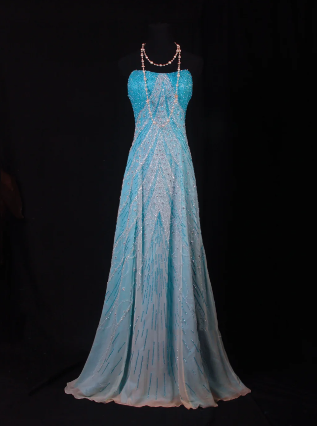 Dreamy Blue Strapless Chiffon Beaded Mermaid Long Birthday Party Dress Formal Prom Dresses