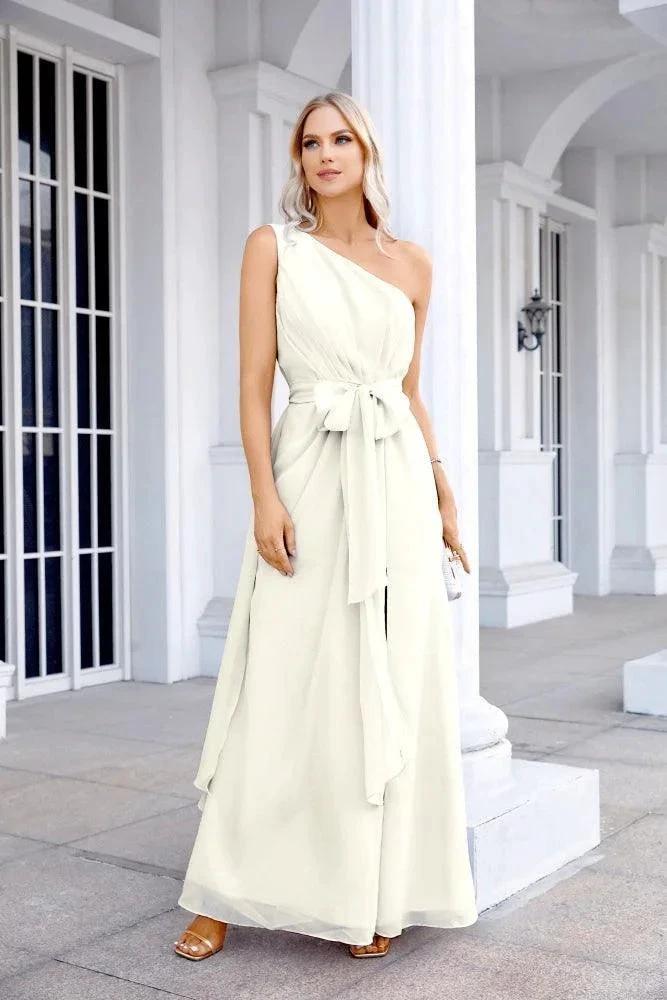 Ladies Chiffon One Shoulder Bridesmaid Evening Dress Wedding Party Evening Dress 28133 by numbersea