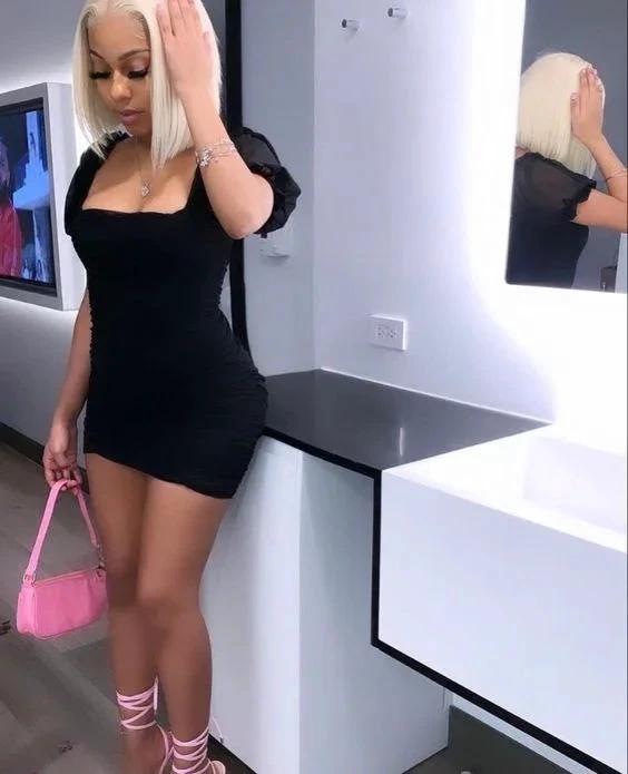 Chic Puff Sleeve Dress Black Short Tight Homecoming Dress (ZD12563)