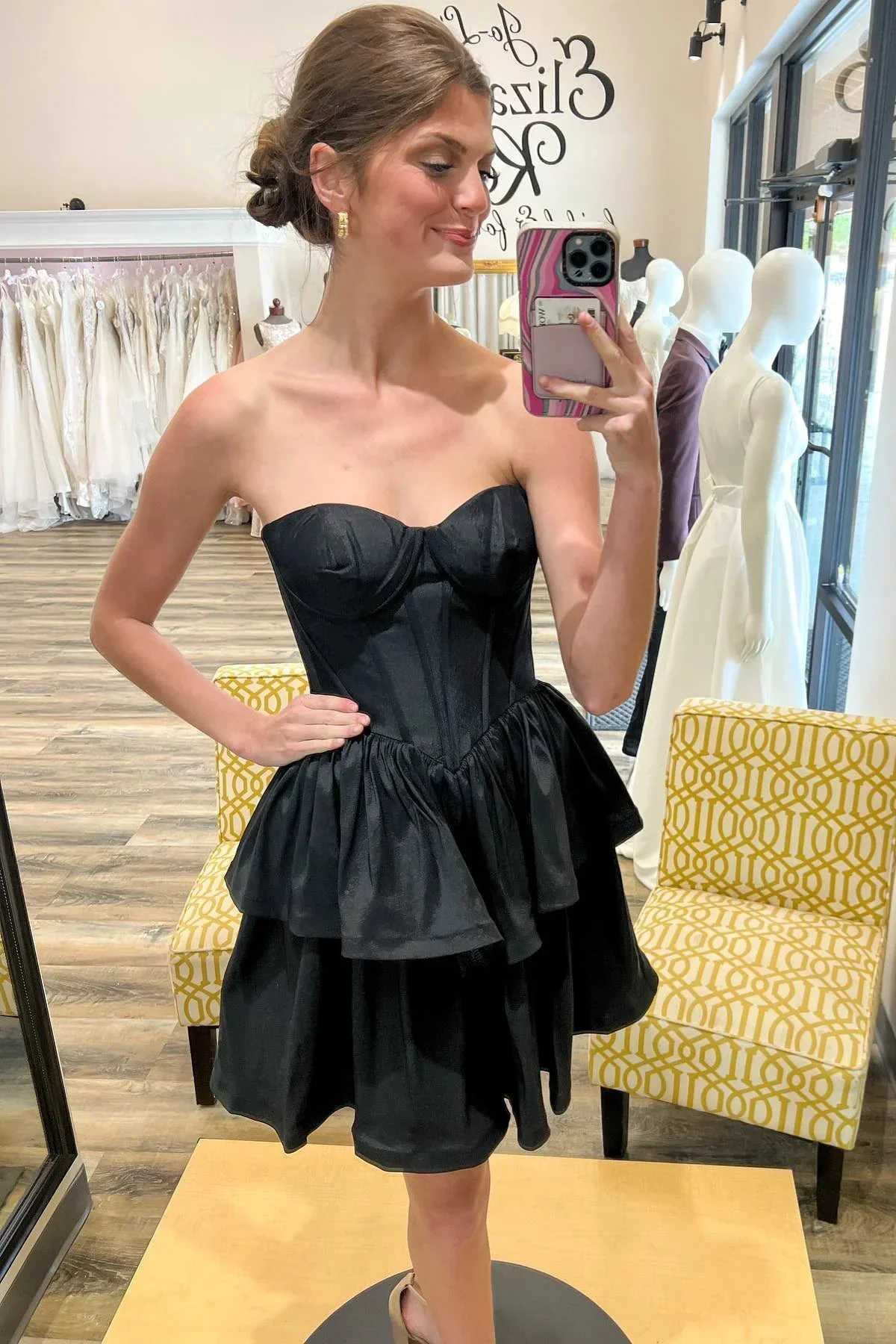 Black Strapless Satin Multi-Layers Homecoming Dress (ZD12248) - VelvetHem
