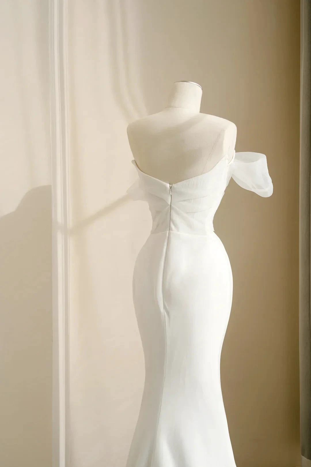 Pretty White Strapless Satin Organza Bow Mermaid Evening Dress,Formal Prom Dress Wedding Dress (ZD13773)