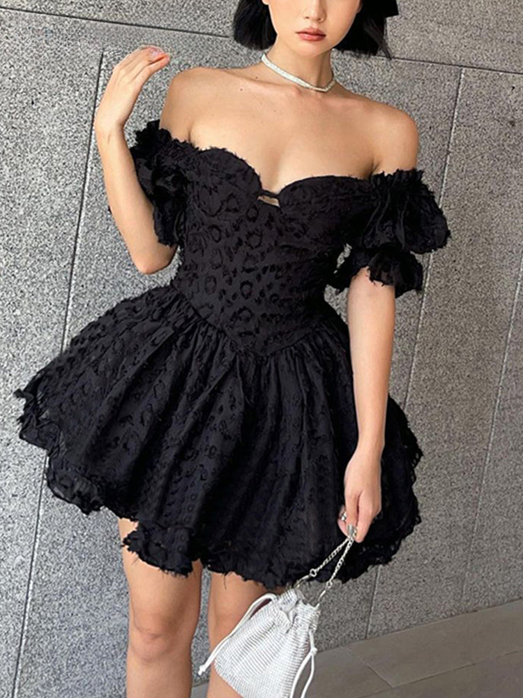 Lolita Summer Vintage High Waist Black Ball Gown Goth Aesthetic Puff Sleeve V-neck Corset Mini Dress - VelvetHem
