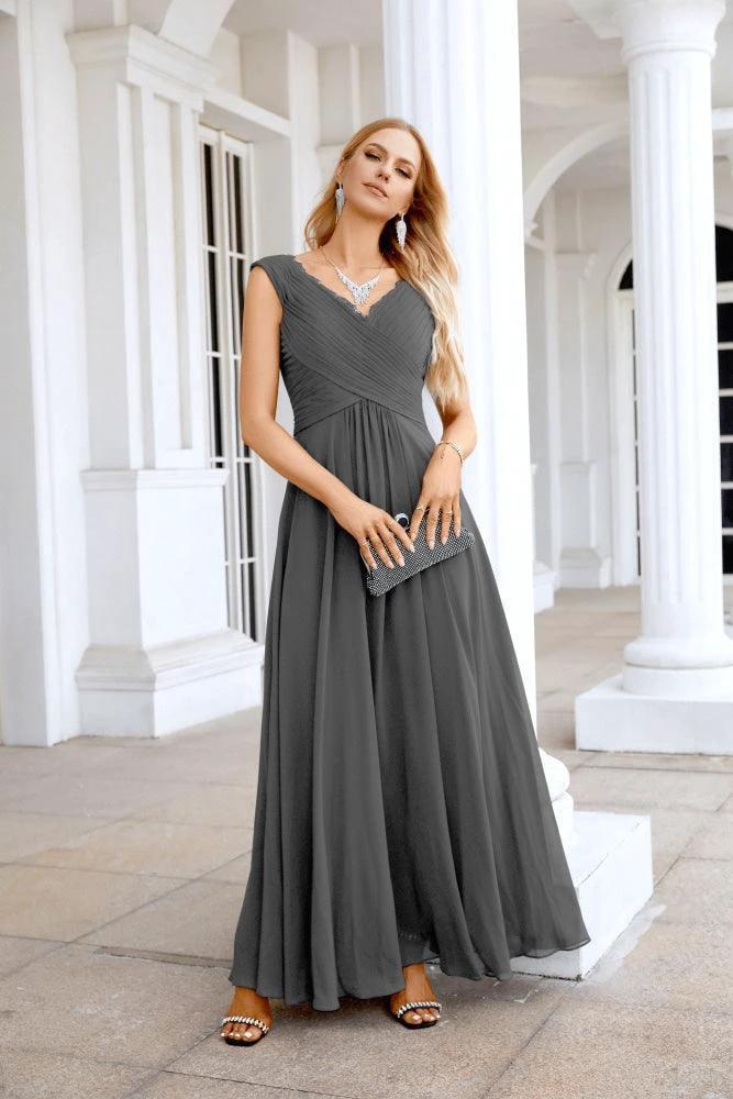 Ladies Chiffon V Neck Sleeveless Floor Length Bridesmaid Evening Dress Wedding Party Evening Dress 28126 by numbersea