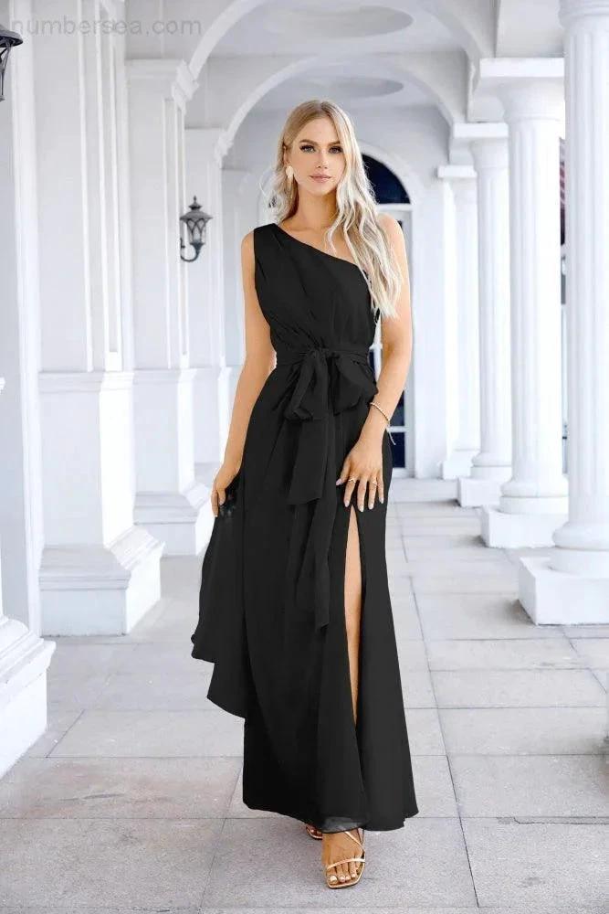 Ladies Chiffon One Shoulder Bridesmaid Evening Dress Wedding Party Evening Dress 28133 (ZD17003)