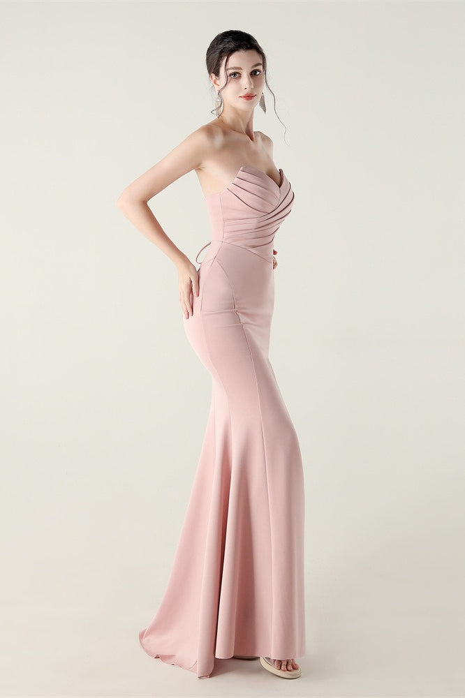 Strapless Sweetheart Pleated Modern Dress for Everyday Wear