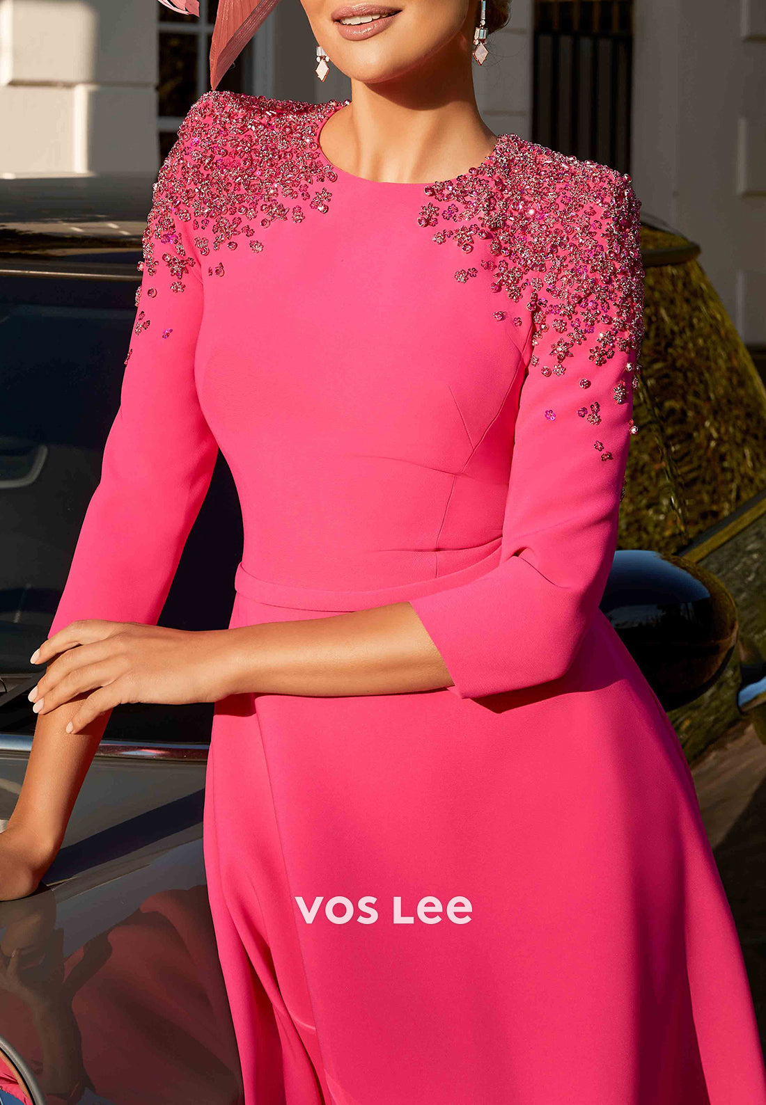 A-Line  Scoop Beaded Long Sleeve Mother of Bride Dresses