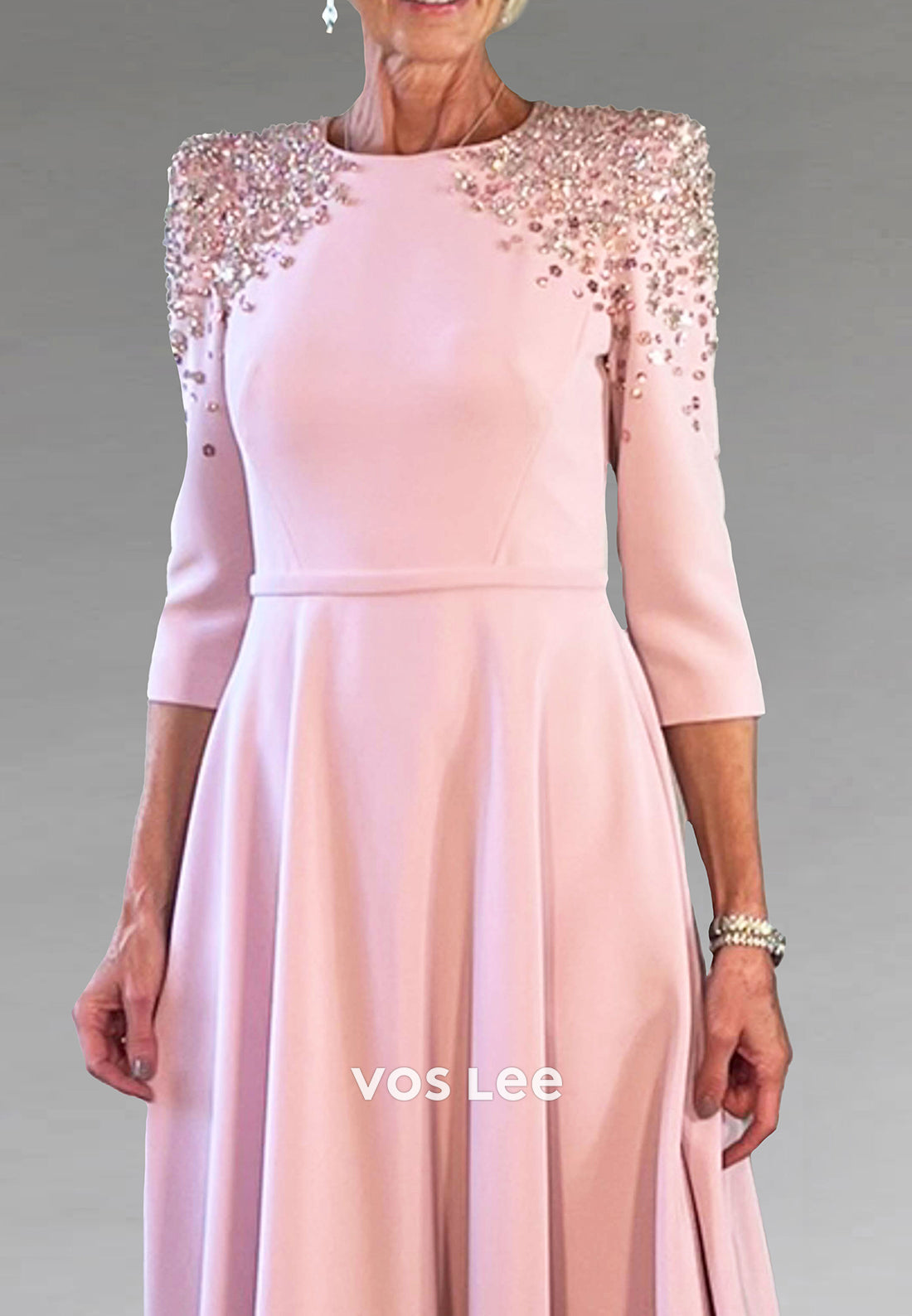 A-Line  Scoop Beaded Long Sleeve Mother of Bride Dresses