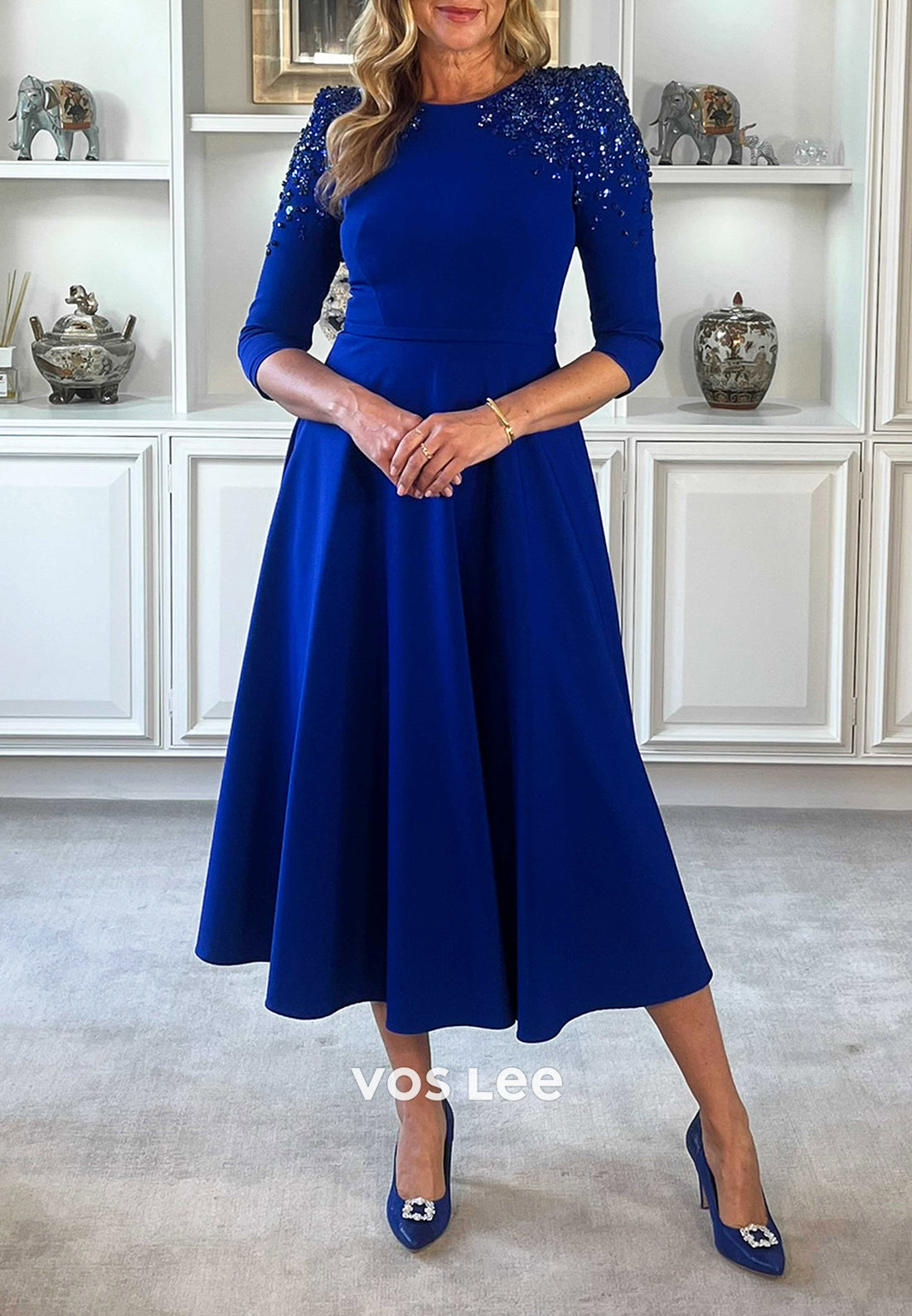 A-Line  Scoop Beaded Long Sleeve Mother of Bride Dresses