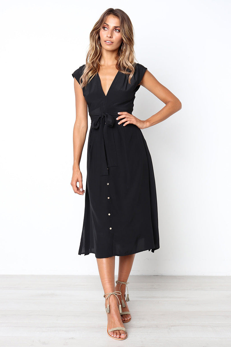 Betsy Button Down Midi Dress Black FINAL