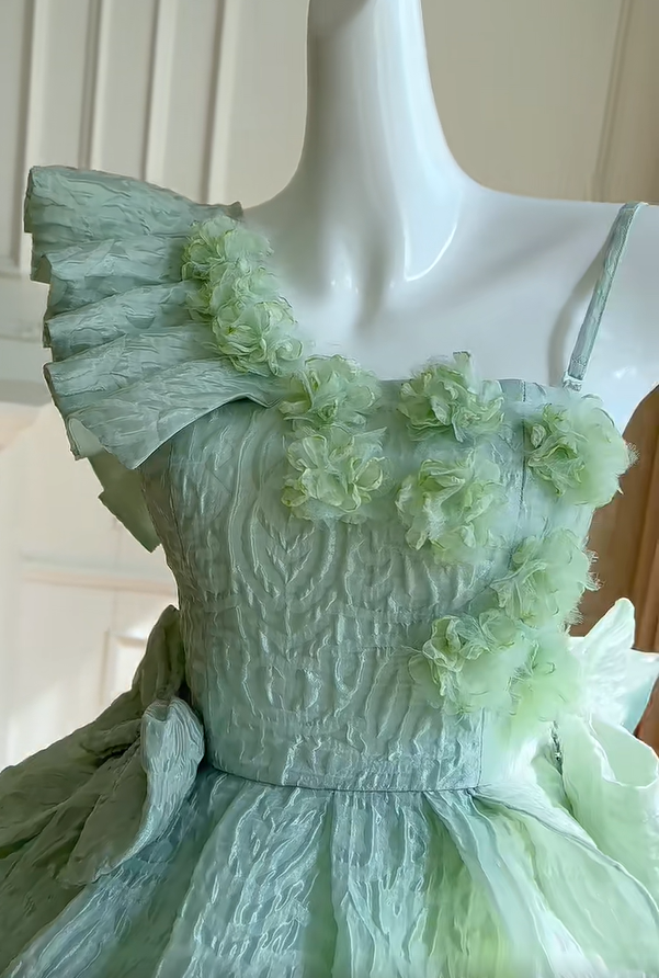 Pretty Off The Shoulder Appliques Green A Line Homecoming Dress Birthday Outfits - View 2 | VelvetHem