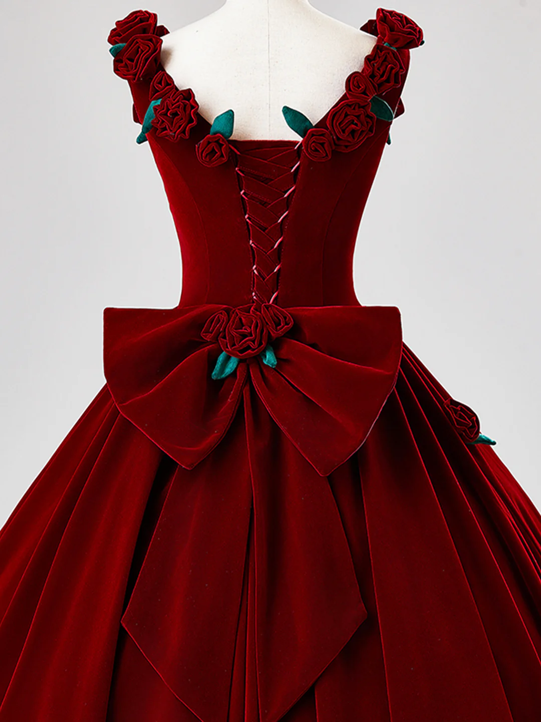 Charming Red Velvet A Line Rose Flowers Ball Gown Sweet 16 Dress Quinceanera Dress - View 4 | VelvetHem