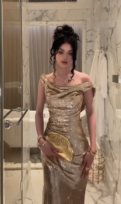 Elegant Champagne Gold Sequins Mermaid Prom Dress,Off Shoulder Slit Long Prom Dress Party Gown