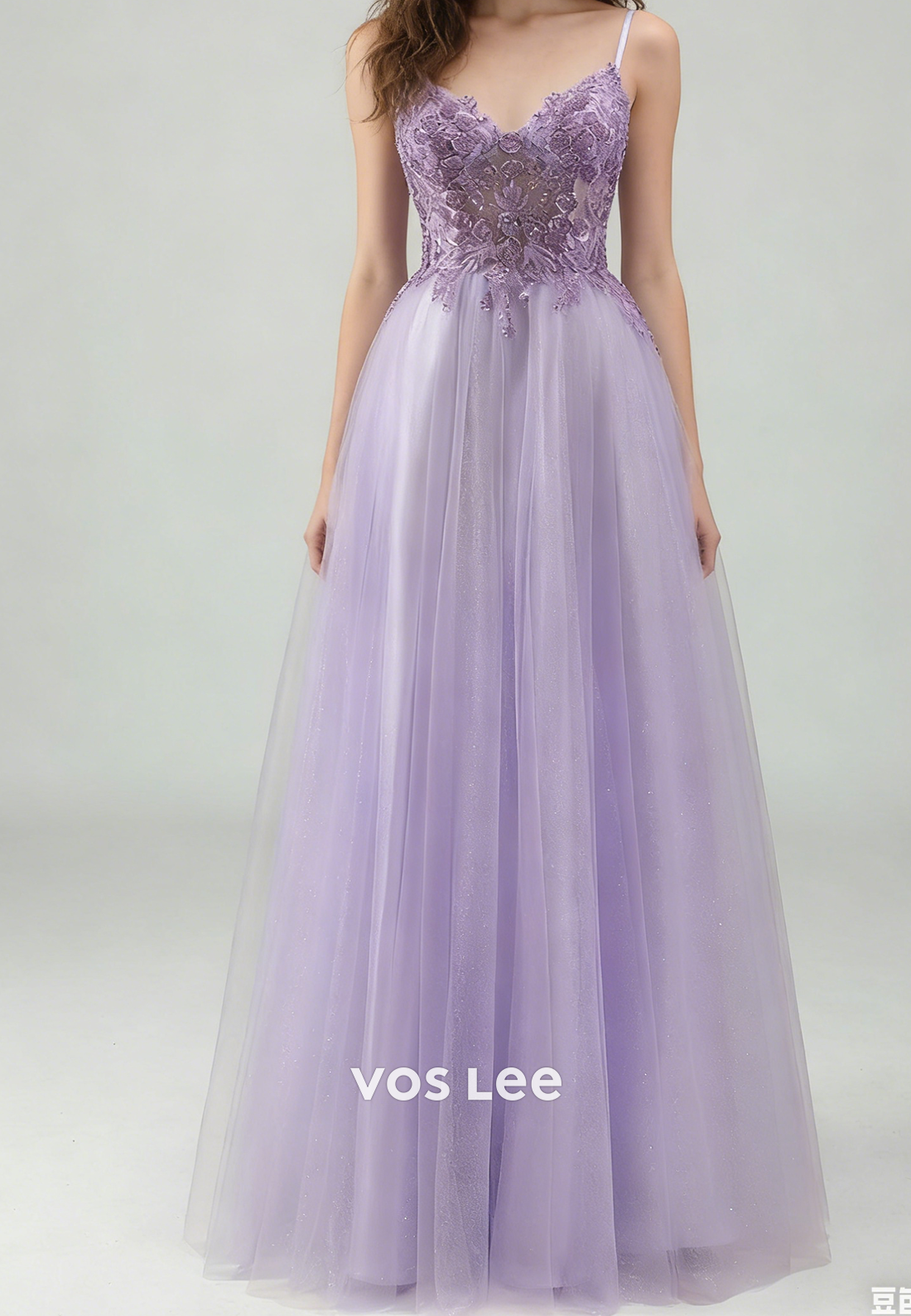 Spaghetti Straps A Line Tulle Long Prom Dresses With Beading Appliques