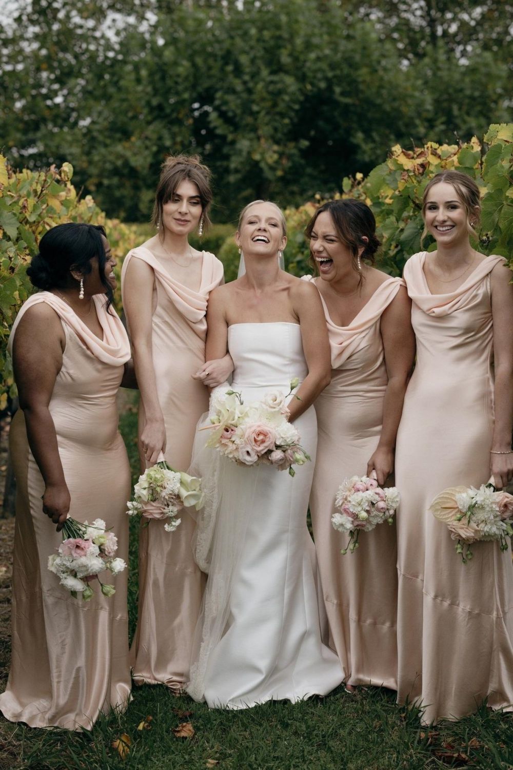 Elegant Mermaid Round Neck Blush Long Bridesmaid Dress with Open Back