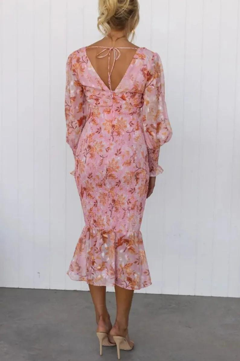 Rafaela Aesthetic Floral Print Midi Dress Elevated Occasion Wear