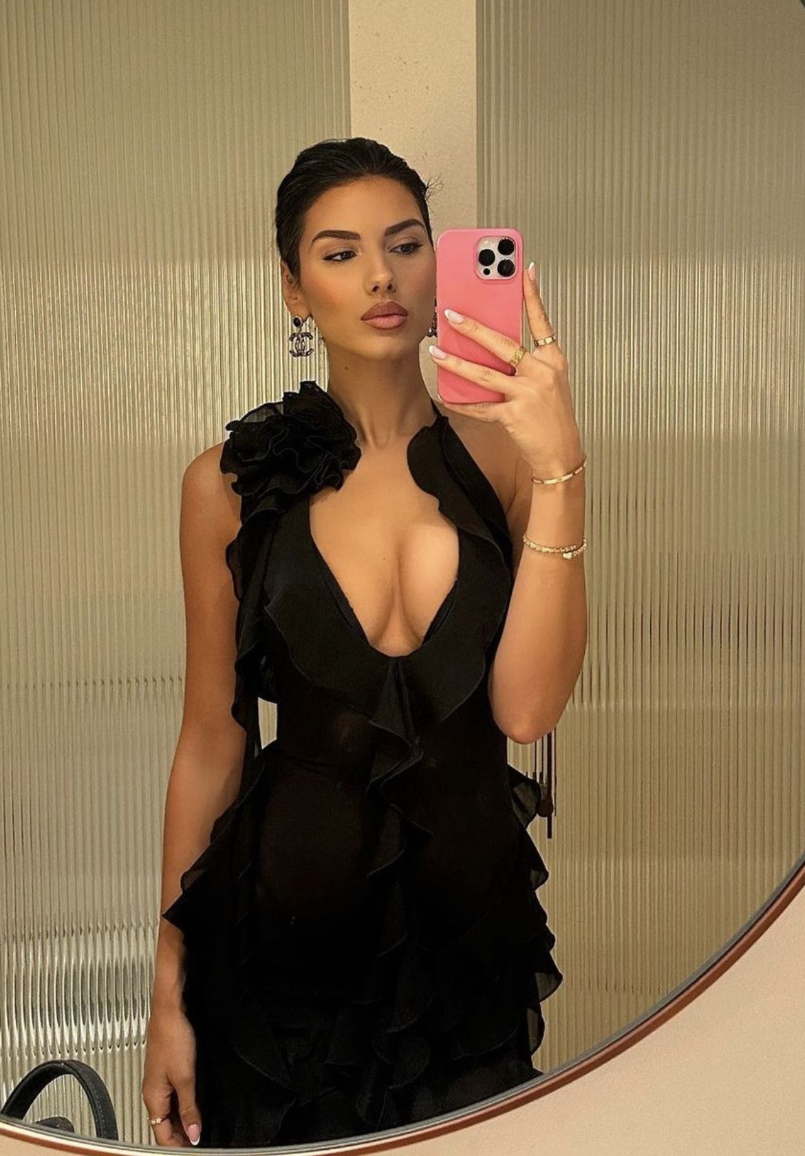 Sexy Hot Pink Halter Chiffon Ruffles Long Birthday Party Dress Formal Prom Dress - View 6 | VelvetHem