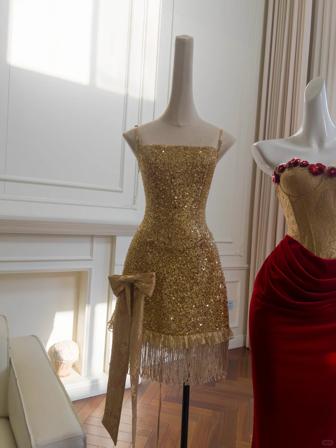 Sparkly Gold Sequin Sheath Cocktail Dress Short Graduation Homecoming Dress - View 5 | VelvetHem