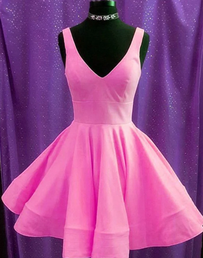 Cute V Neck Ruffles Homecoming Dresses Short Mini Prom Dresses - VelvetHem